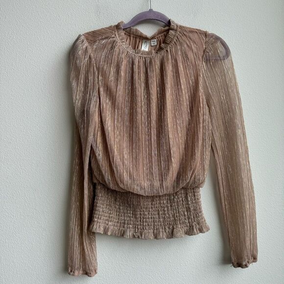 $5/$25 Joie Metallic Lurex High Neck Glitter Gold Feminine Blouse Size Medium - Picture 2 of 7